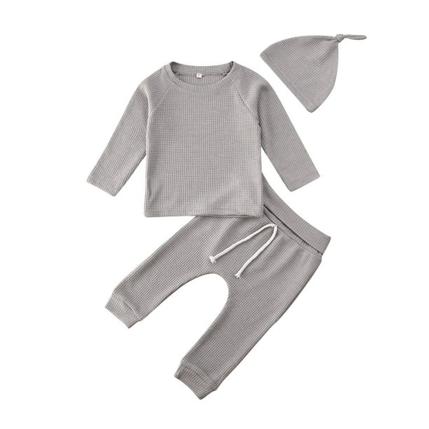 Toddler Baby Boy Girl Clothes Set Unisex Infant Long Sleeve T-Shirt Top Pants Ribbed Sleepwear 2 Piece Clothes